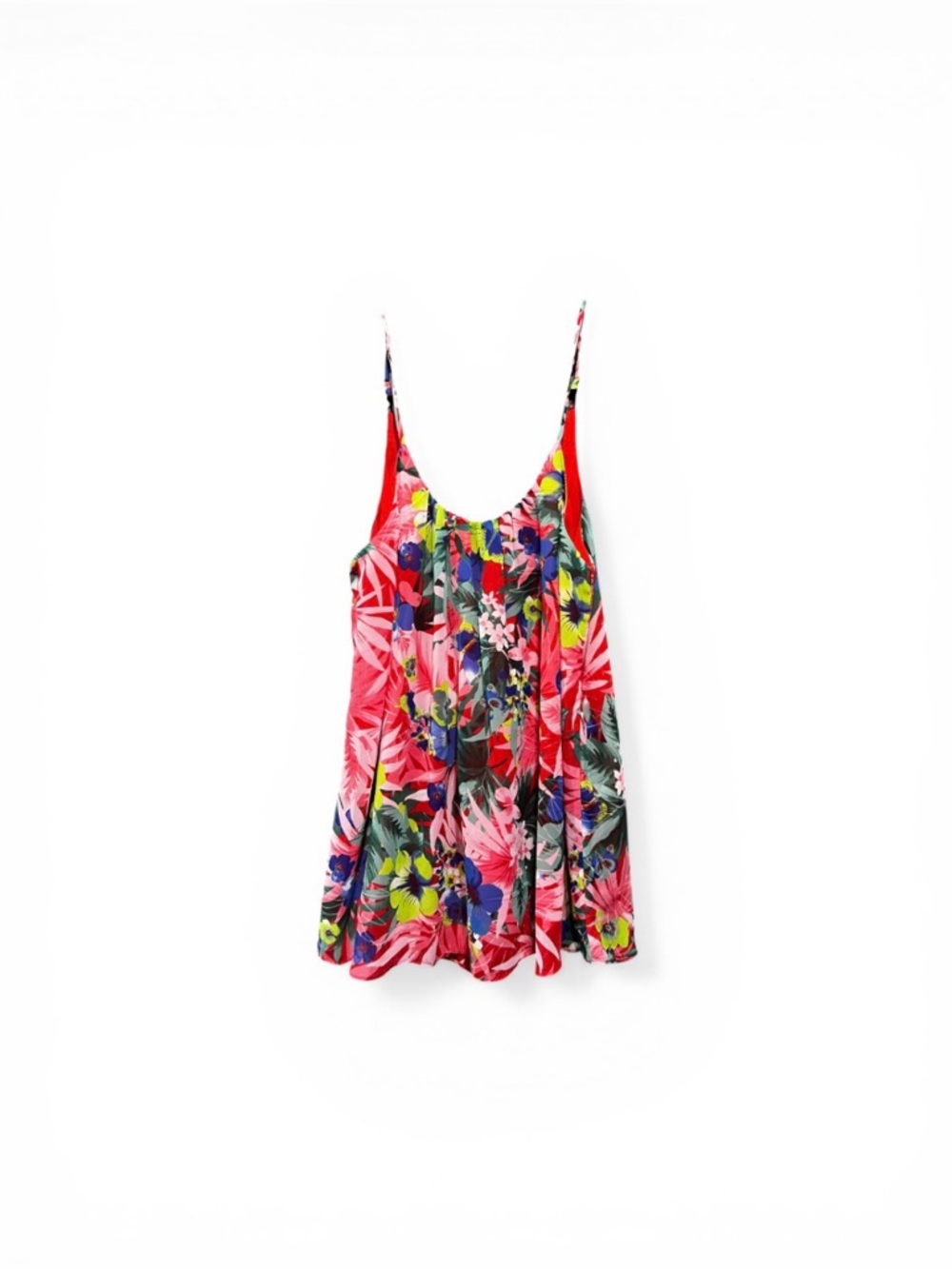 Tropical Floral Spaghetti Strap Top - Pink Multicolor